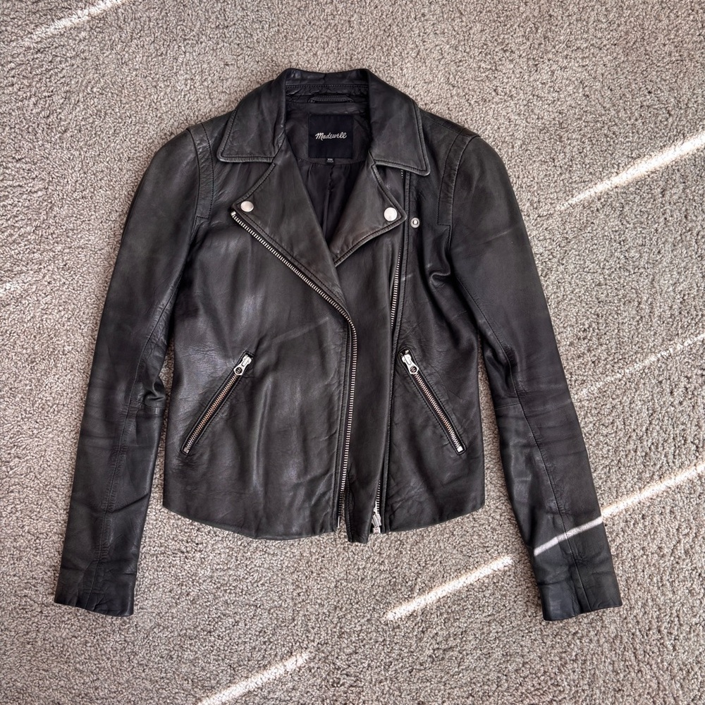 Madewell The Washed Leather Motorcycle Jacket - black - size XXS